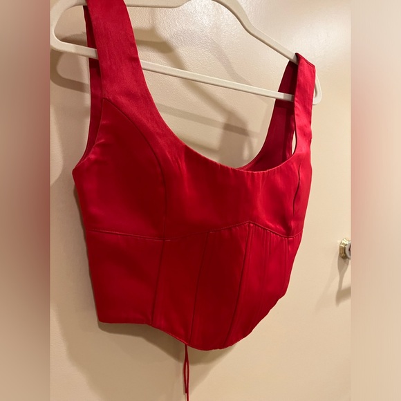 Danielle Guizio Satin Red Lace Up Bustier Corset - Picture 8 of 13